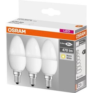Osram LED-Leuchtmittel Kerzenform E14 / 5,4 W (470 lm) Warmweiß 3 St.