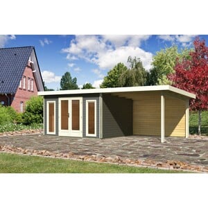 Karibu Holz-Gartenhaus Norrköping 2 Terragrau 724 cm x 360 cm mit Anbaudach