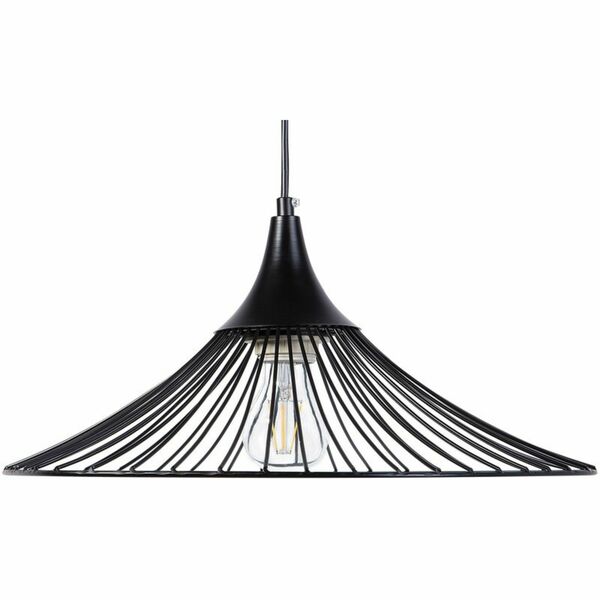 Bild 1 von Hängeleuchte Schwarz Metall Glühbirnen-Optik geschwungener Schirm mit Gitter in Trichterform für Wohnzimmer Esszimmer Minimalistischer Stil