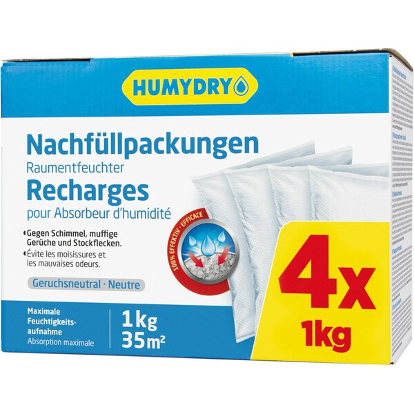 Bild 1 von Humydry Universal Raumentfeuchter Nachfüllpackungen Neutral 4 x 1 kg