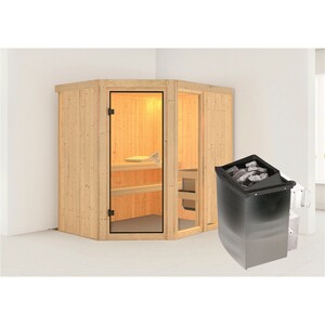 Woodfeeling Sauna-Set Freyja 1 inkl. Edelstahl-Ofen 9 kW mit integr. Steuerung