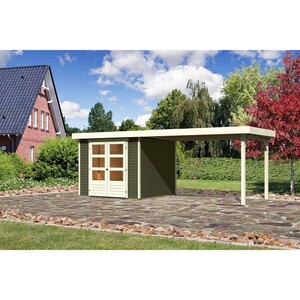 Karibu Gartenhaus Boras 3,5 Set Terragrau mit Schleppdach 528,5 cm x 262 cm