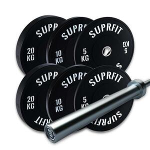 Suprfit Econ Bumper Plates White Logo Set, 70 kg Set Pro Training Bar - 20 kg