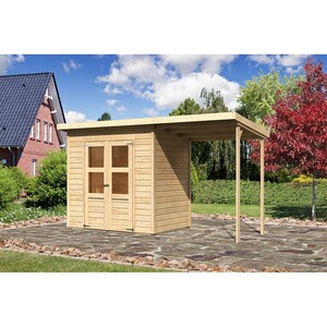 Karibu Holz-Gartenhaus Vellinge 3 Set Natur BxT 370x150 cm davon 162cm Anbaudach