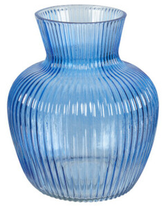 Geriffelte Glasvase, ca. 17 x 20 cm, blau