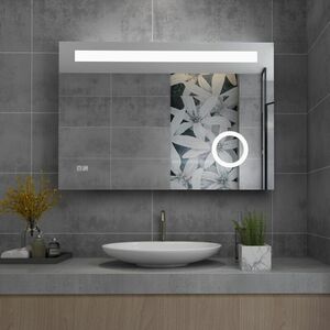 Miqu - Badspiegel led 100x70 cm Badezimmerspiegel mit Beleuchtung warmweiß / kaltweiß dimmbar Lichtspiegel Wandspiegel mit Touch +Steckdose +