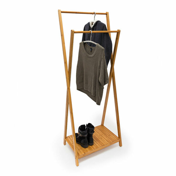 Bild 1 von Kleiderständer Bambus H x B x T: 156 x 56,5 x 40 cm stabiler Garderobenständer aus Bambus mit 1 Ablagefläche im originellen gekreuzten Design als