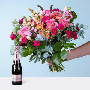 Blumenstrauß Schön, dass es dich gibt mit Moet & Chandon Rosé Champagner