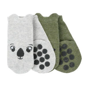 2 Paar Newborn Socken mit Antirutschsohle HELLGRAU / DUNKELOLIV