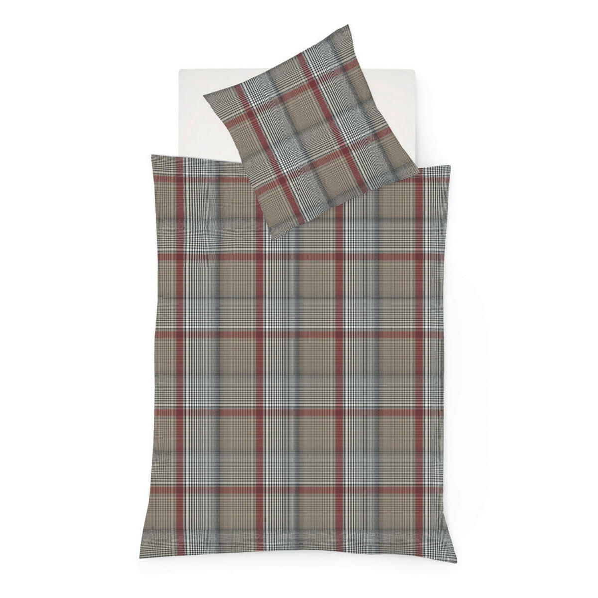 Bild 1 von Bettwäsche, Rot, Beige, Textil, Karo, 155x220 cm, Oeko-Tex® Standard 100, pflegeleicht, atmungsaktiv, hautfreundlich, bügelleicht, schadstoffgeprüft, Schlaftextilien, Bettwäsche, Bettwäsche