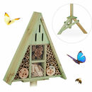 Bild 1 von Relaxdays - Insektenhotel Dreieck auf Ständer, Nisthilfe für Garten, Bienenhotel Wildbienen, Holz, HBT: 130x42x35cm, grün