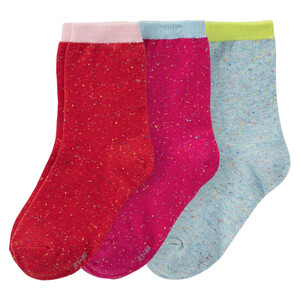 3 Paar Mädchen Socken mit Knötchengarn ROT / PINK / HELLBLAU