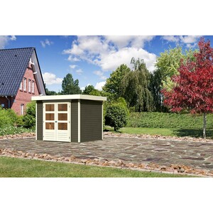 Karibu (Modul-) Holz-Gartenhaus Raala 3 Tür modern Terragrau BxT: 242x217cm