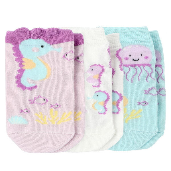 Bild 1 von 3 Paar Baby Sneaker-Socken mit Tier-Motiven ROSA / WEISS / HELLTÜRKIS