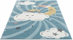 Kinderteppich »Anime9380«, Carpet City, rechteckig, Höhe 11 mm, Teppich Mond, Wolken, Sterne, Weicher Flor, ideal für Kinderzimmer & Babyzimmer