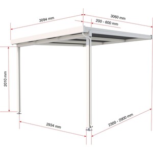 Terrassenüberdachung Premium (BxT) 309 cm x 306 cm Weiß Polycarbonat Opal