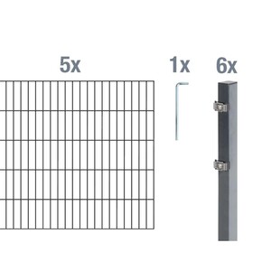 Metallzaun Grund-Set Doppelstabmatte Anthrazit z. Einbetonieren 100 cm x 1000 cm