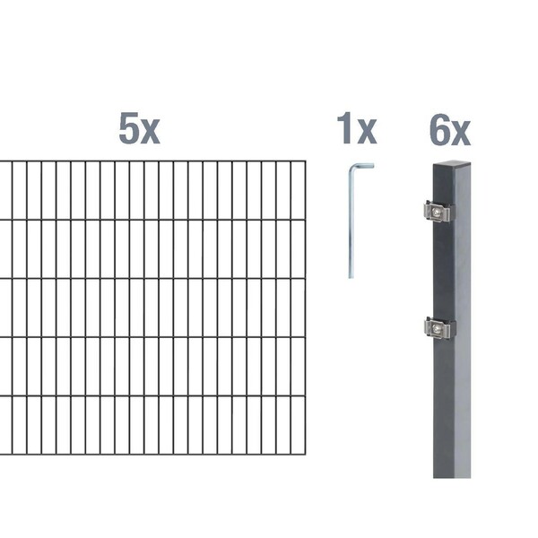 Bild 1 von Metallzaun Grund-Set Doppelstabmatte Anthrazit z. Einbetonieren 100 cm x 1000 cm