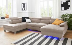 COTTA Polstergarnitur »Komaris«, (Set), Set: bestehend aus Wohnlandschaft und Hocker, Sofa inklusive Kopfteilverstellung, wahlweise mit Bettfunktion und RGB-LED-Beleuchtung