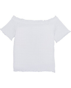 Gesmoktes T-Shirt, Y.F.K., Carmen-Ausschnitt, weiß