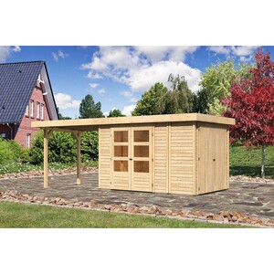 Karibu Gartenhaus Retola 3 Set Natur mit Anbauschrank, Schleppdach 603,5 cm x 23