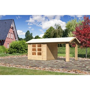 Karibu Holz-Gartenhaus Timra 3 Naturbelassen 528 cm x 288 cm mit Anbaudach