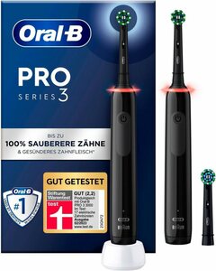Oral B Elektrische Zahnbürste Pro 3 3900, Aufsteckbürsten: 3 St., Doppelpack 3 Putzmodi