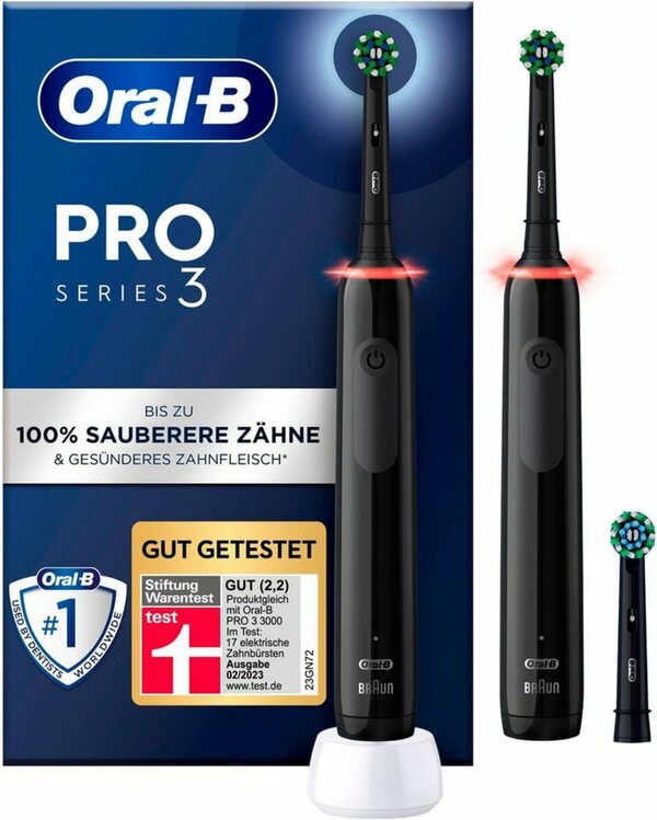 Bild 1 von Oral B Elektrische Zahnbürste Pro 3 3900, Aufsteckbürsten: 3 St., Doppelpack 3 Putzmodi