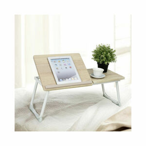 Kleiner Arbeitstisch, mobiler Nachttisch, klappbarer Laptoptisch, höhenverstellbare Eichenplatte, 65-75,5 x 30 x 29 cm - BUCHE/WEISS - Meubles Cosy