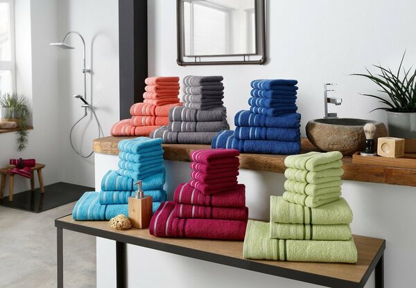 Bild 1 von my home Handtuch Set »Niki« (Set, 7-tlg), Handtuchset mit mehrfarbigen Streifenbordüren, weiche Handtücher aus 100% Baumwolle