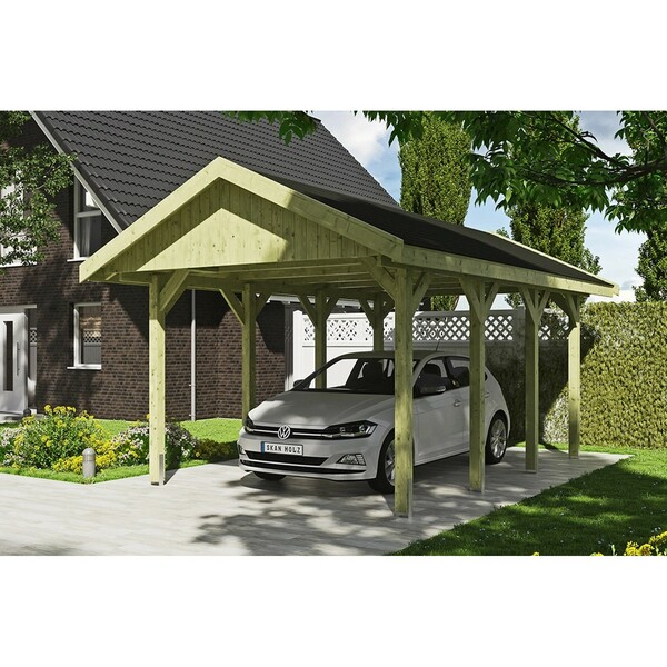 Bild 1 von Satteldach-Carport Wallgau Grün 380 x 600 cm schwarze Schindeln