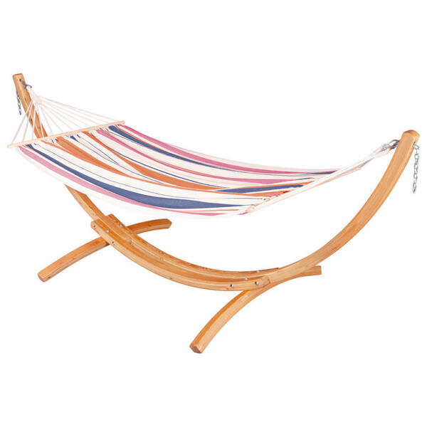 Bild 1 von La Siesta Hängematte, Blau, Orange, Rosa, Weiß, Holz, Textil, Lärche, 320x120x120 cm, wetterbeständig, Gartenmöbel, Hängematten