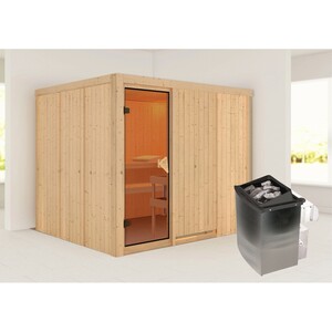 Woodfeeling Sauna-Set Gunda inkl. Edelstahl-Ofen 9 kW mit integr. Steuerung