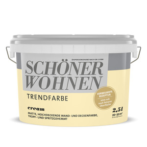 Schöner Wohnen Wand- und Deckenfarbe Trendfarbe 'Cream' cremebeige matt 2,5 l