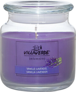 Villa Verde Duftkerze im Glas mit Deckel Vanille-Lavendel, Höhe 10 cm, Ø 10 cm