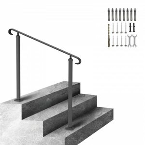 VEVOR Treppengeländer 120x13,5x97 cm Handlauf Geländer für 2 oder 3 Stufige Treppen Eingangsgeländer formschön Höhe & Winkel einstellbar Ideal für Veranden Eingänge Gärten