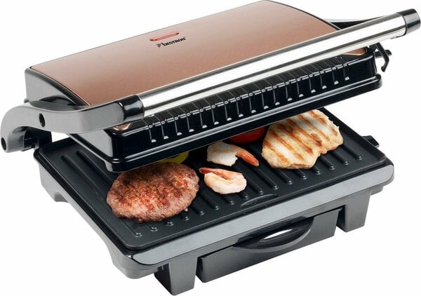 Bild 1 von bestron Paninigrill auch als Sandwich-/Panini-Kontaktgrill einsetzbar, 1000 W, antihaftbeschichtet, mit Auffangschale, Kupfer