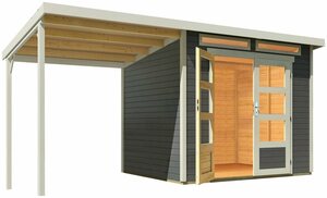 Wolff Gartenhaus »Venlo XS Titangrau mit SD Elfenbeinweiß«, BxT: 412x236 cm, mit Seitendach