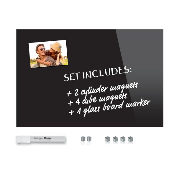 Bild 1 von Be!Board SY488 Glas-Magnettafel schwarz 60x40 cm + 6 Magnete + 1 weißer Stift