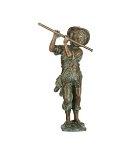 Bronzefigur Flötenspieler für den Außenbereich, 42 cm