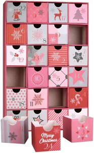 BRUBAKER befüllbarer Adventskalender »DIY Weihnachtskalender zum Befüllen für Frauen & Mädchen - Rosa Pink« (1-tlg), Weihnachtszauber Kalender mit 24 Türchen - 32,5 cm