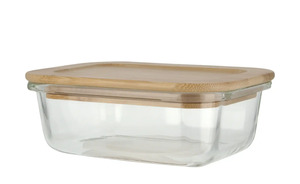 KHG Aufbewahrungsdose 370 ml rechteckig transparent/klar Bambus, Glas  Maße (cm): B: 10,7 H: 5,3 Küchenzubehör