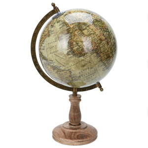 Globus 21 x 38 cm in Beige mit Holzfuß in Englisch