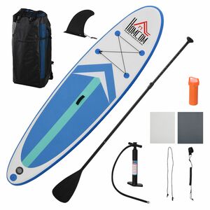 HOMCOM Aufblasbares Surfbrett mit Paddel Rutschfest Inkl. Ausrüstung Blau+Weiß 320 x 80 x 15 cm