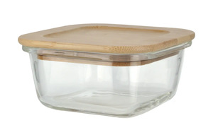 KHG Aufbewahrungsdose 320 ml quadratisch transparent/klar Bambus, Glas  Maße (cm): B: 11,2 H: 5,6 Küchenzubehör