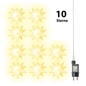 AMARE LED 10er Sternenlichterkette weiß Durchmesser der Sterne je 12 cm, Länge der Kette 6,75 m (zzg
