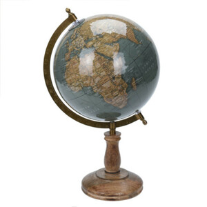 Globus 21 x 38 cm in Grün mit Holzfuß in Englisch