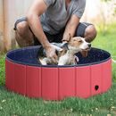 Bild 2 von PawHut Hundepool Planschbecken Schwimmbecken Schwimmbad Hundebad PVC+Holz Φ100x30cm Rot