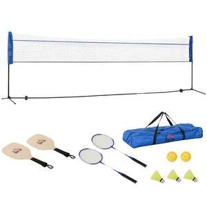 HOMCOM Badmintonnetz Set faltbares Tennisnetz mit Badmintonschläger 107/120/155H cm Höhenverstellbar