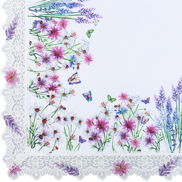 Bild 1 von Bella Casa Mitteldecke mit Spitze, ca. 80 x 80 cm - Lavendel/Blumen Lila/Schmetterlinge